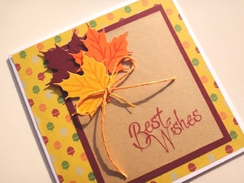 Hand made Best Wishes card with Autumn leaf bouquet