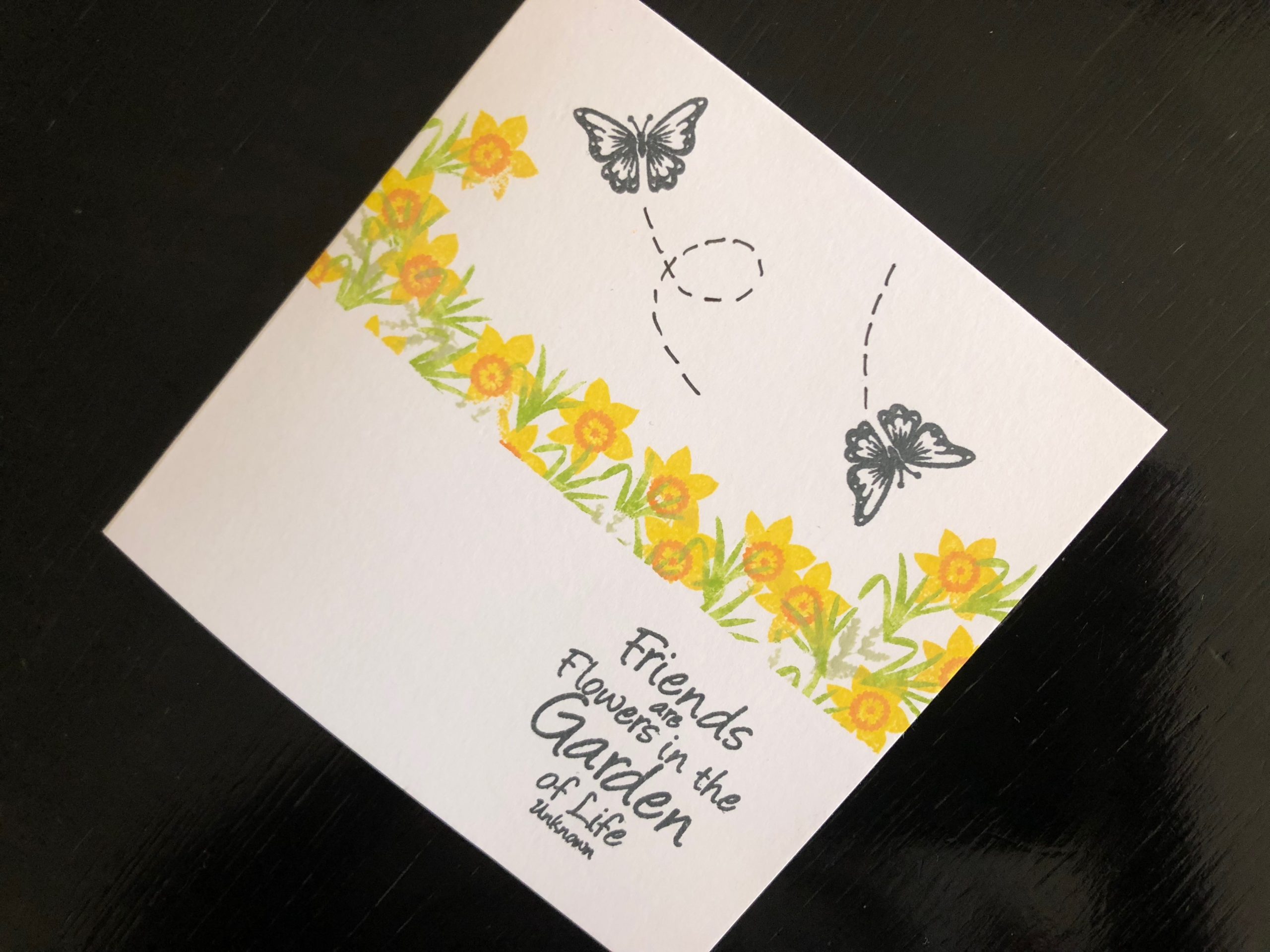 Hand made friendship card with stamped daffodils