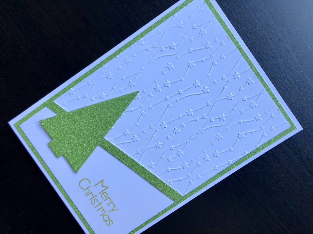 Hand made Christmas card with embossing and die cut glitter card tree