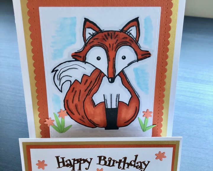 Birthday stepper card with a stamped fox