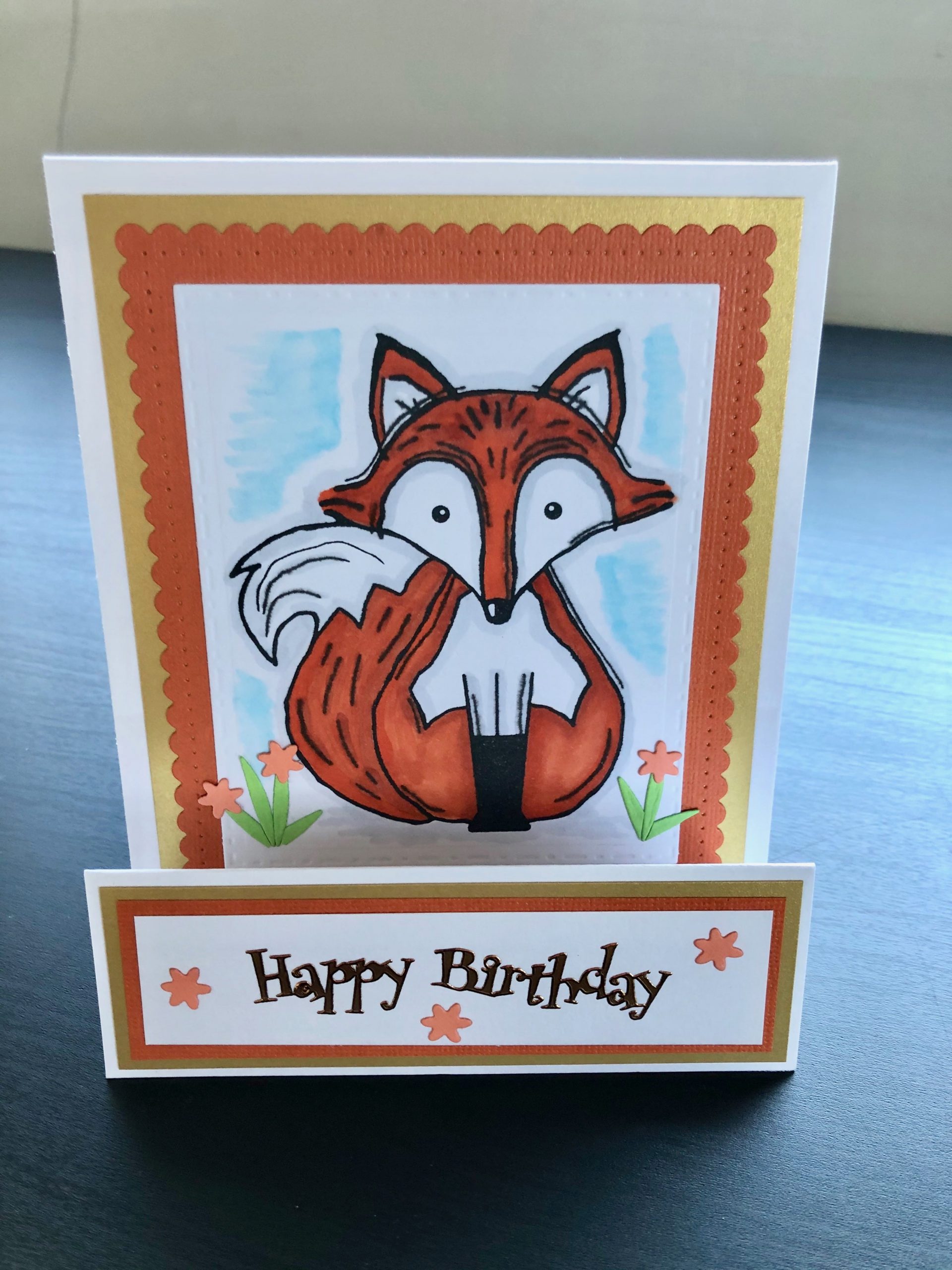 Birthday stepper card with a stamped fox