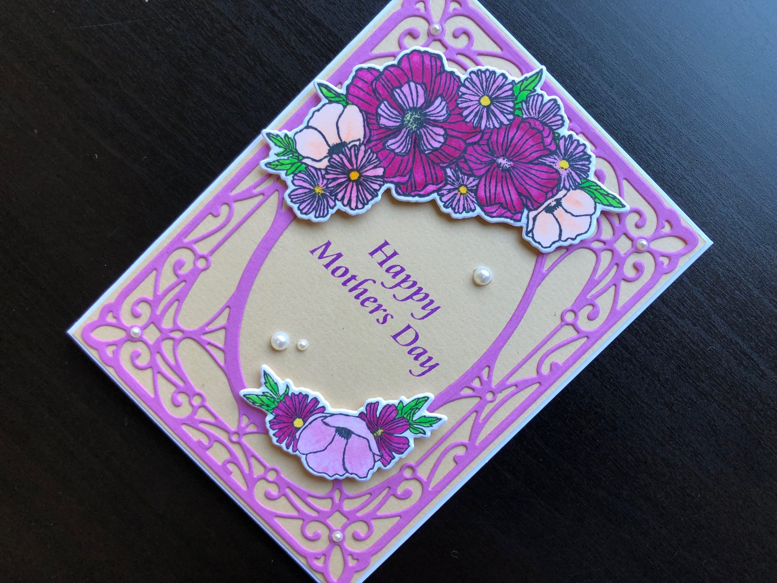 hand made Mothers Day card with stamped and die cut flowers