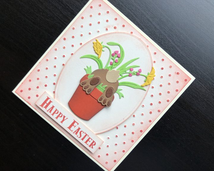 hand made Easter card with a bunny in a flower pot
