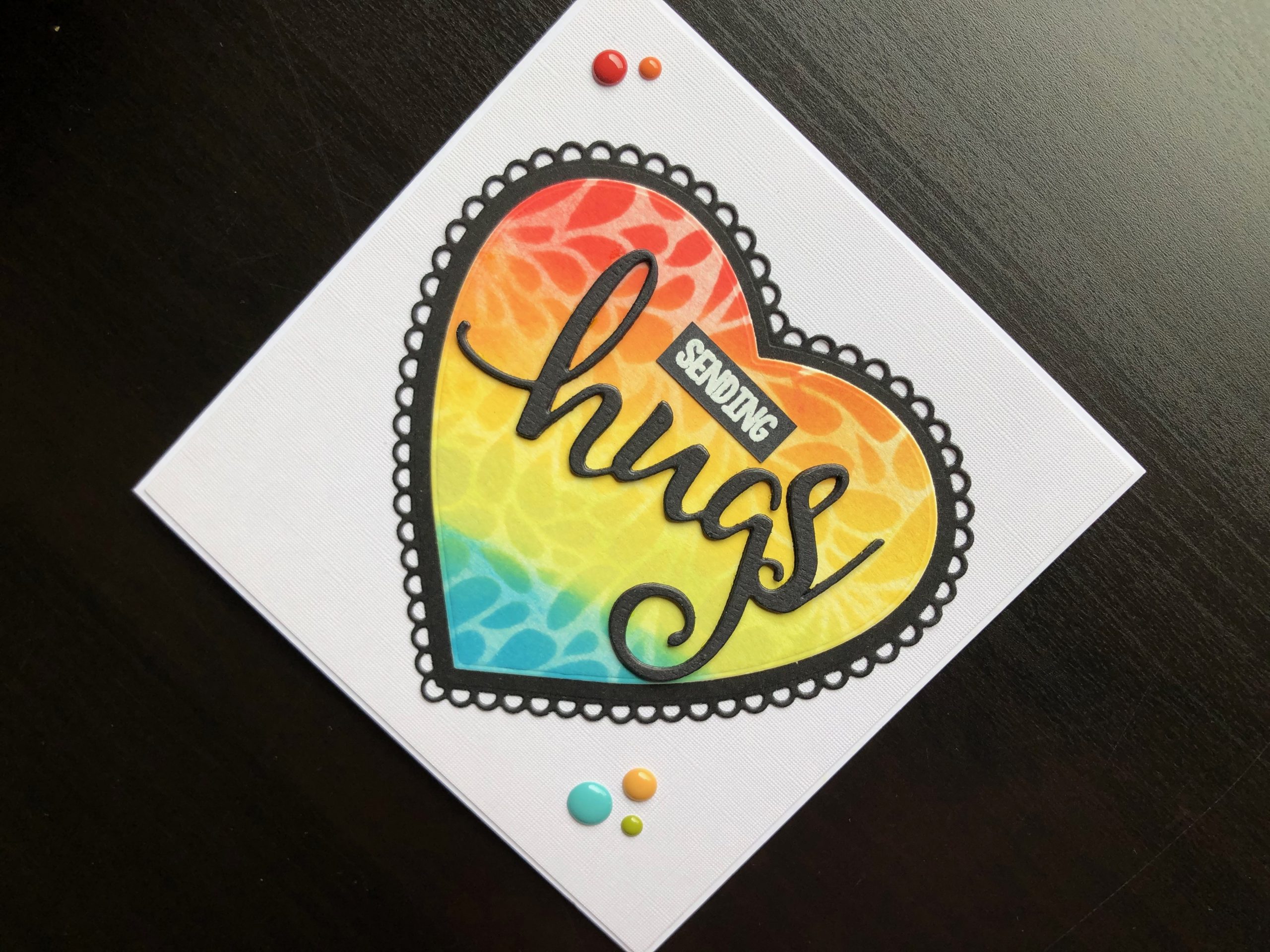 Hand made Hugs card with stencilled heart