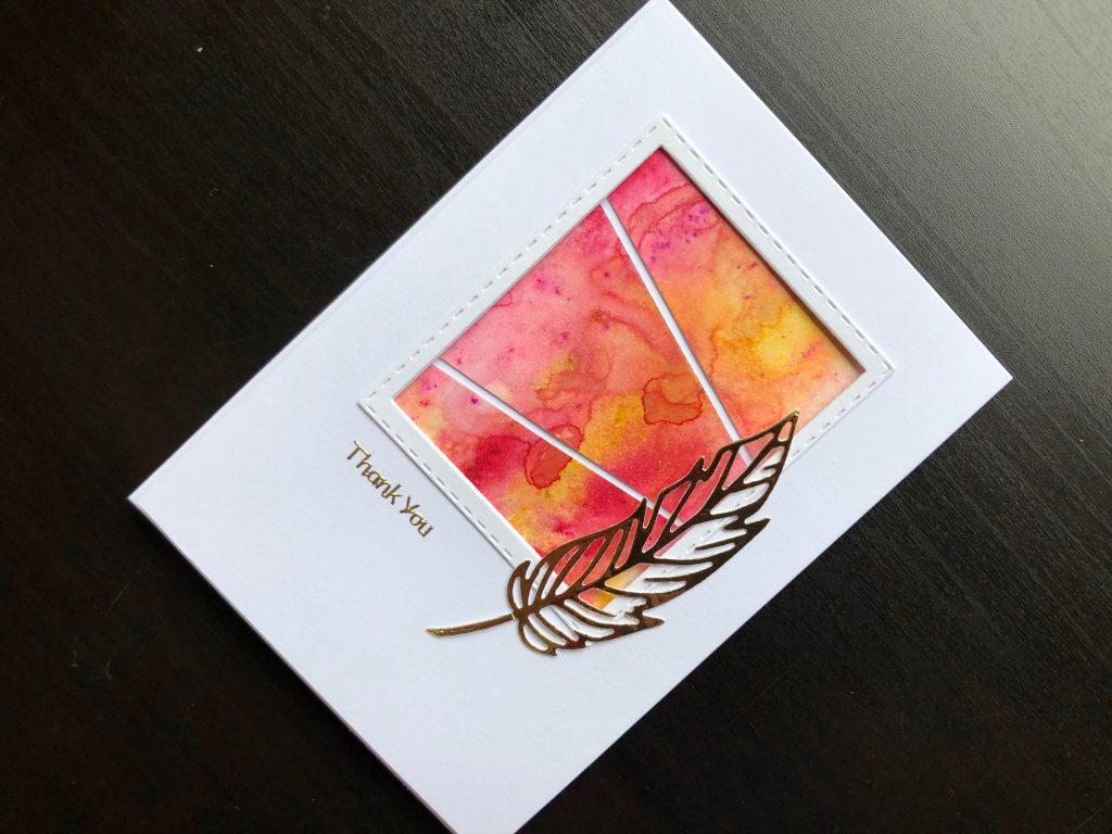 Hand made Thank You card with die cut feather