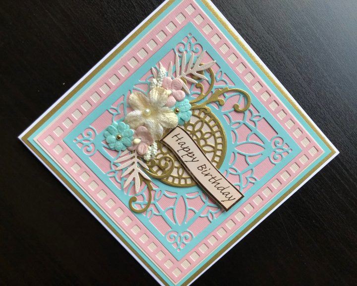 hand made birthday card with die cutting and flowers