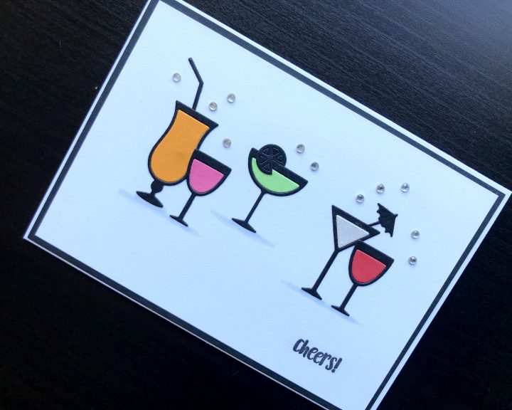 hand made card with die cut drinks glasses