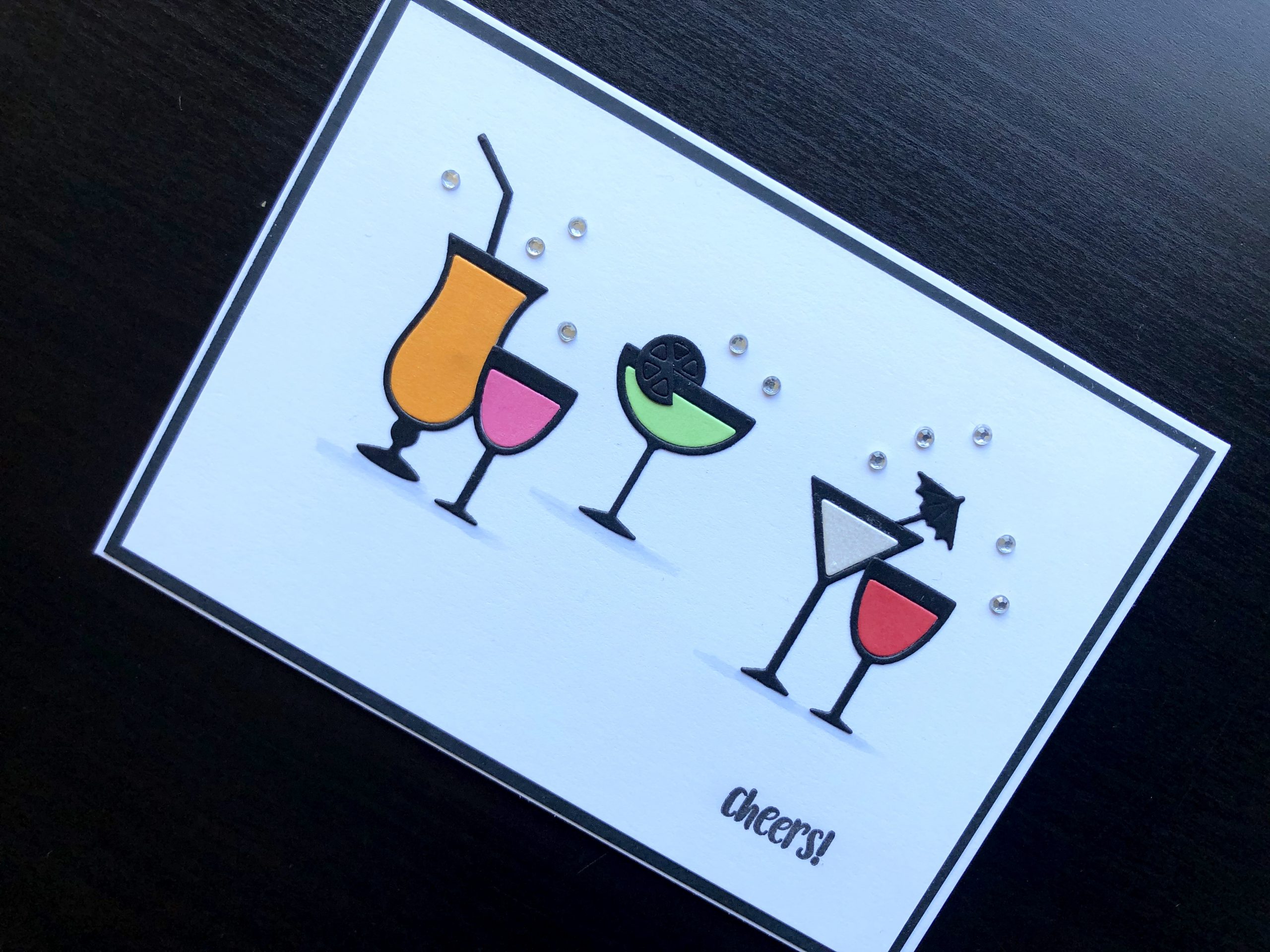 hand made card with die cut drinks glasses