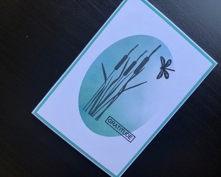 hand made thank you card with partial mask and silhouette stamping