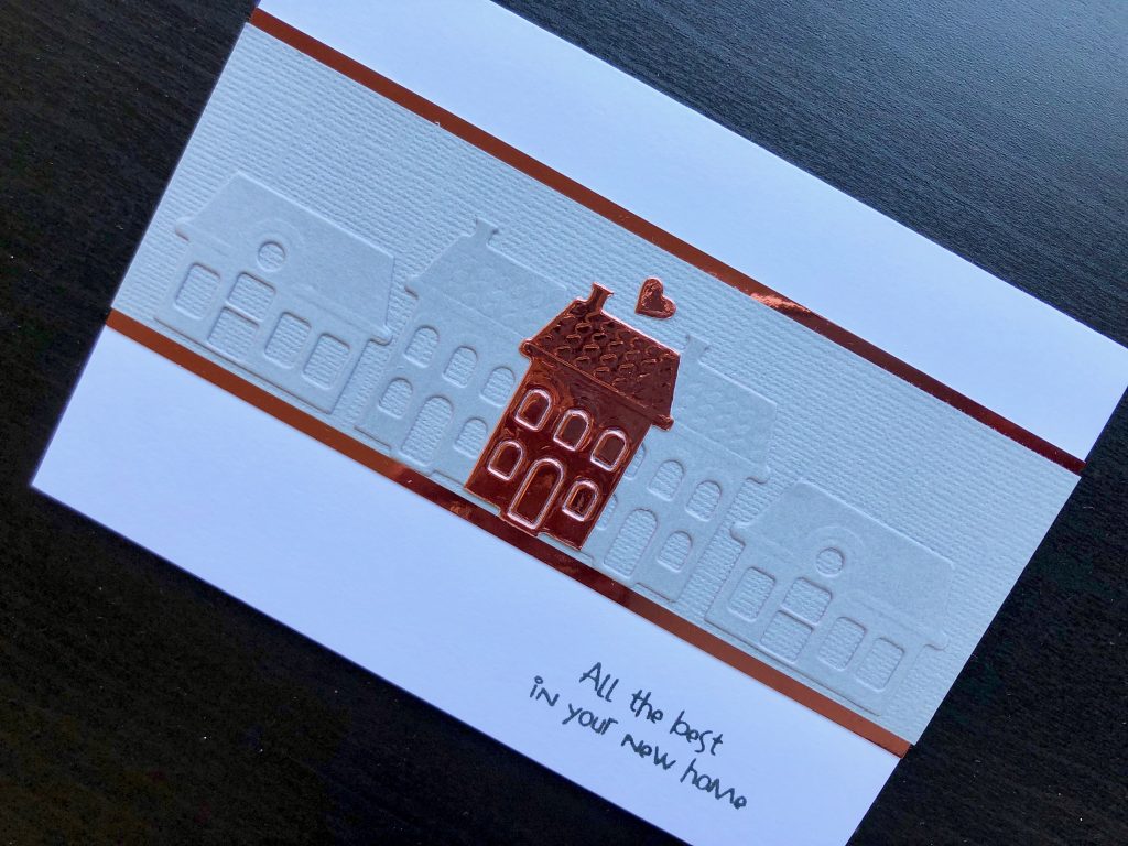 Hand made new home card with die cut houses
