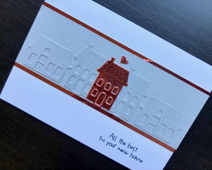 hand made new home card with die cut houses