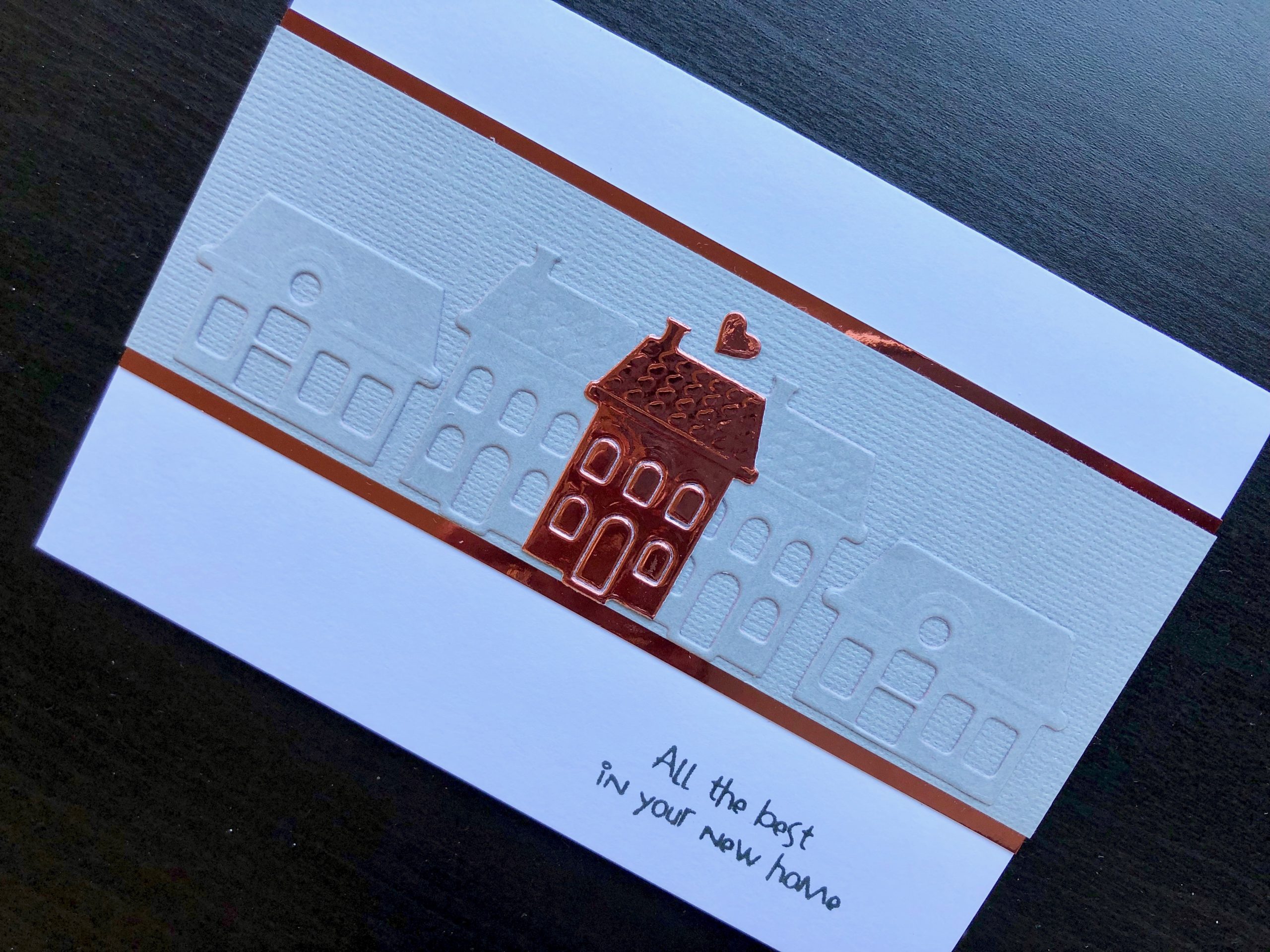 hand made new home card with die cut houses