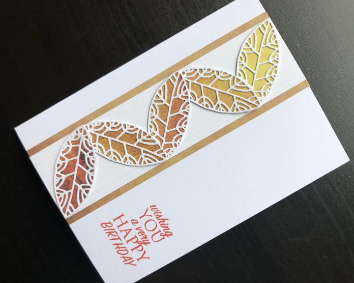 Hand made birthday card with die cut leaves and stamped birthday greeting