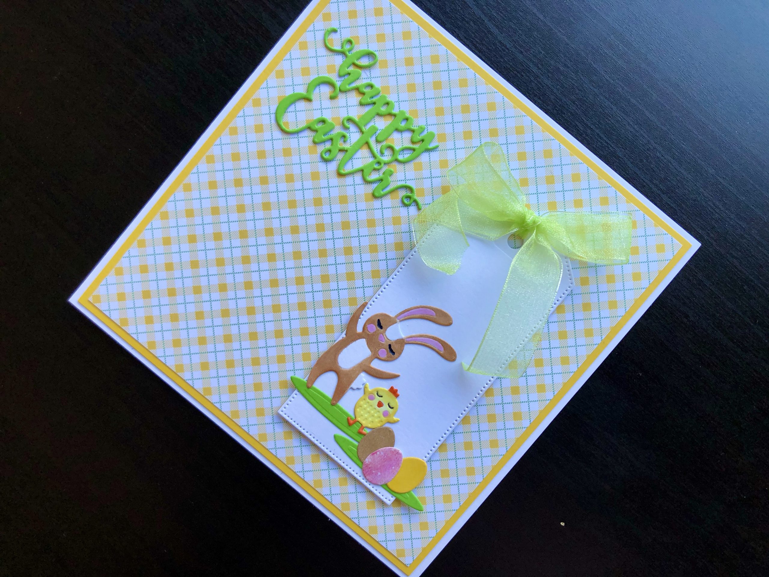 Hand made Easter card with die cut bunny and chick