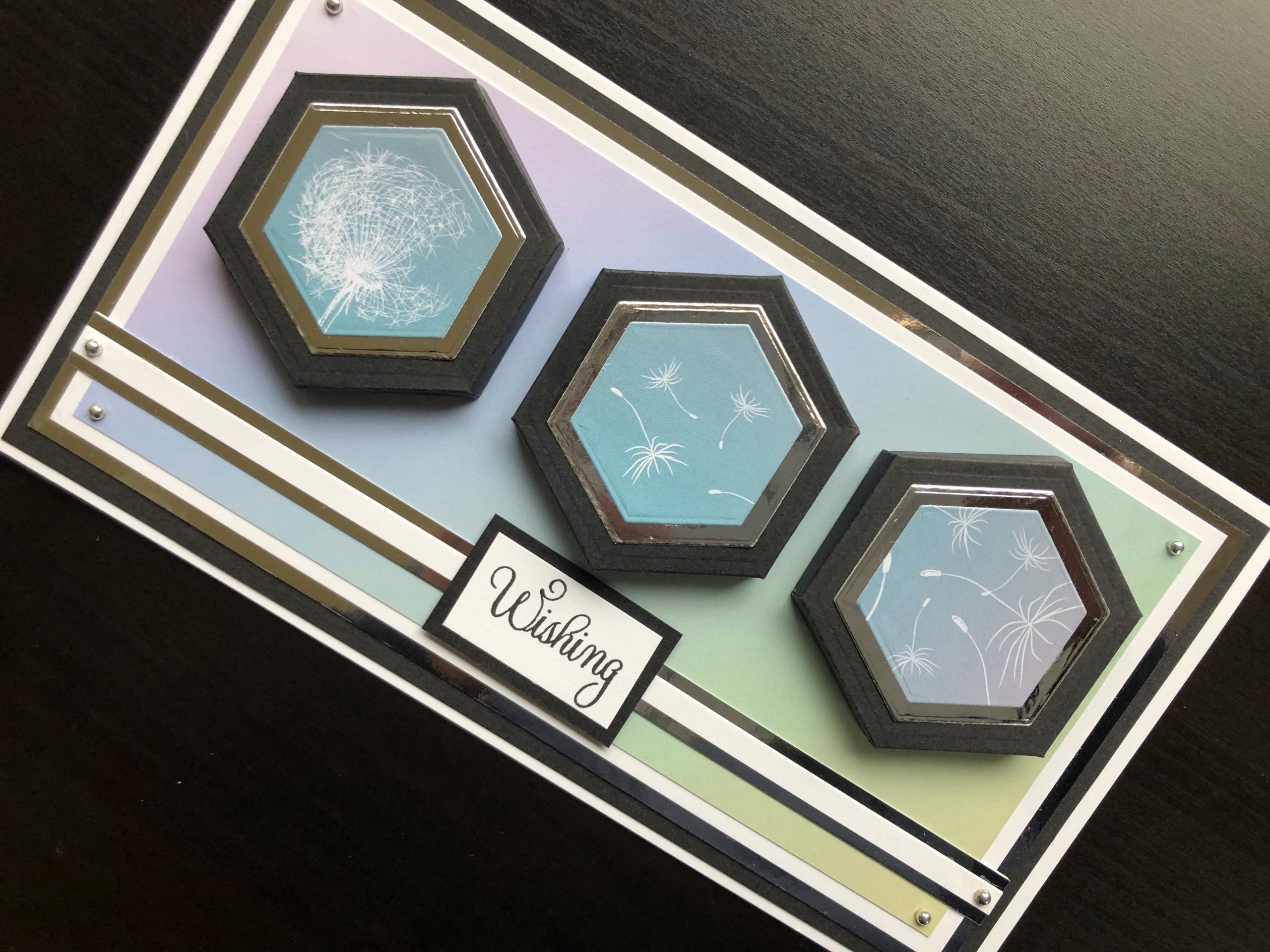 hand made card with die cut hexagonal canvases