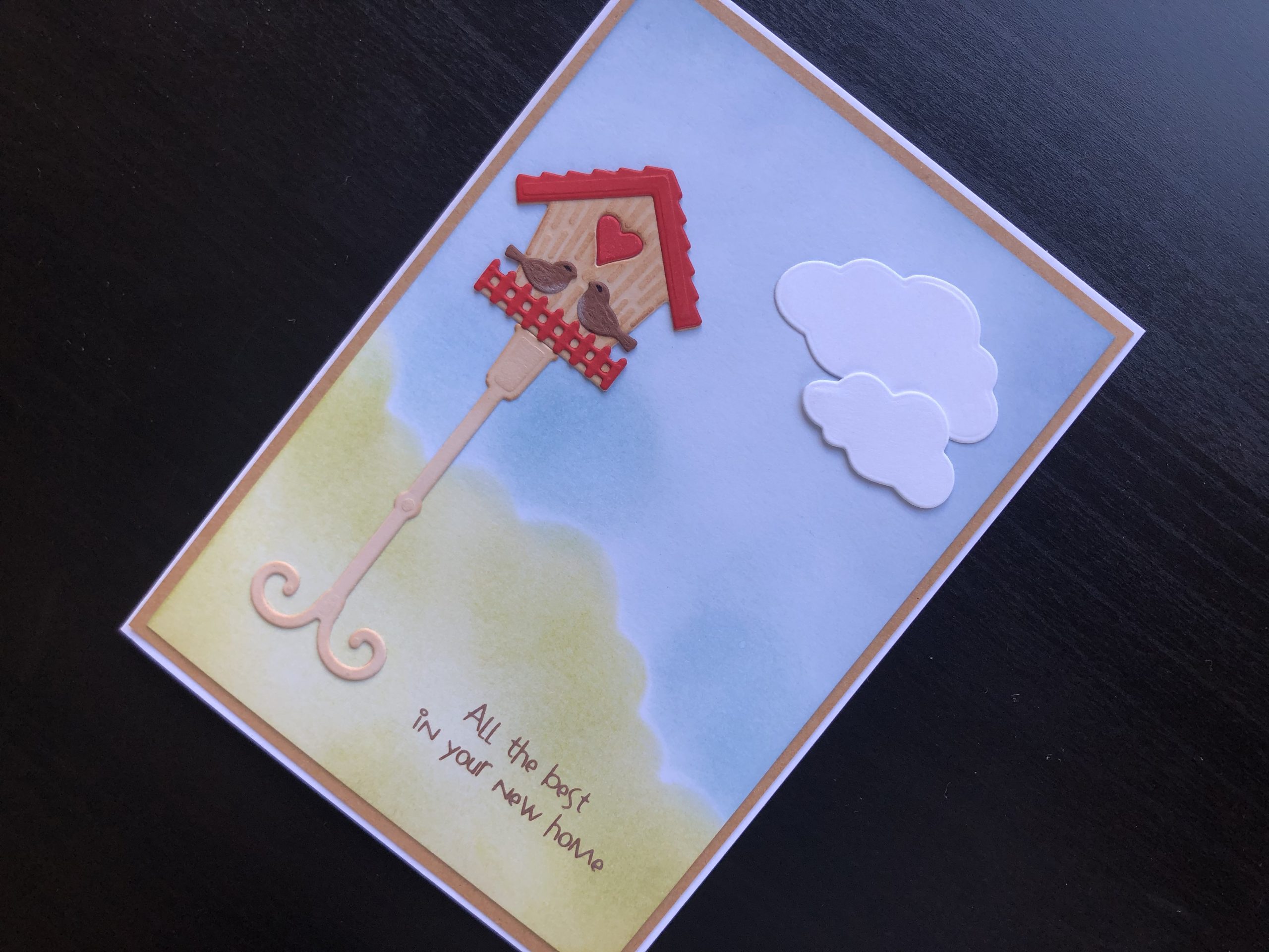 Hand made new home card with die cut bird house