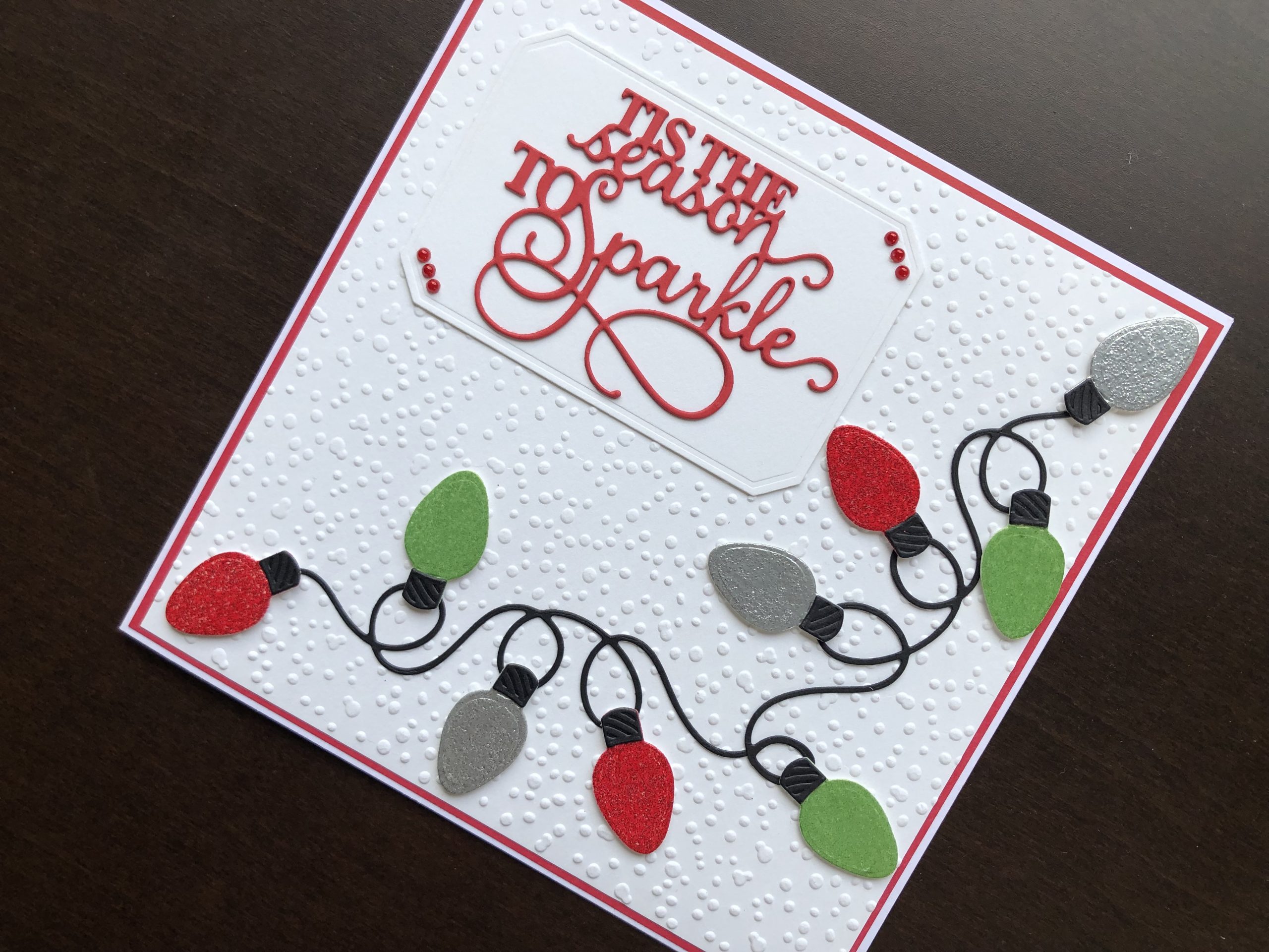 Hand made Christmas card with die cut fairy lights