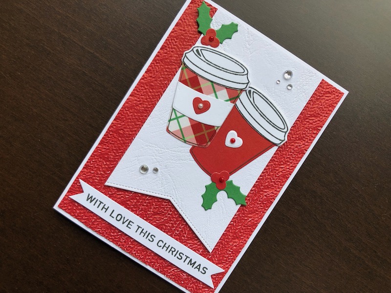 Hand made Christmas card with die cut coffee cups