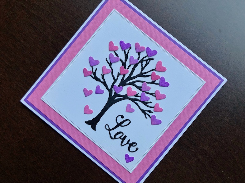 Hand made Valentine card with a die cut tree of love