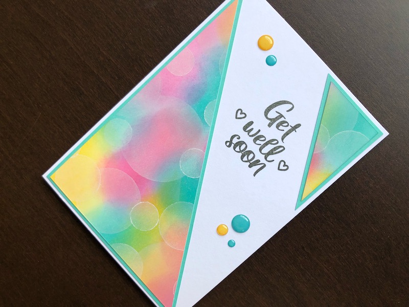 Hand made get well card with bokeh background and stamped sentiment