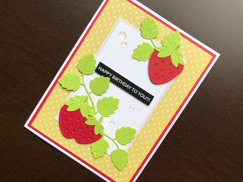 Hand made birthday card with die cut strawberries
