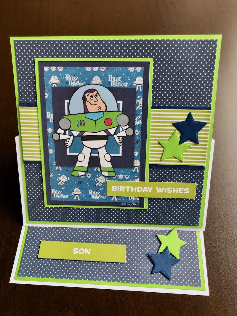 Hand made birthday card with Disney Toy Story Buzz Lightyear character