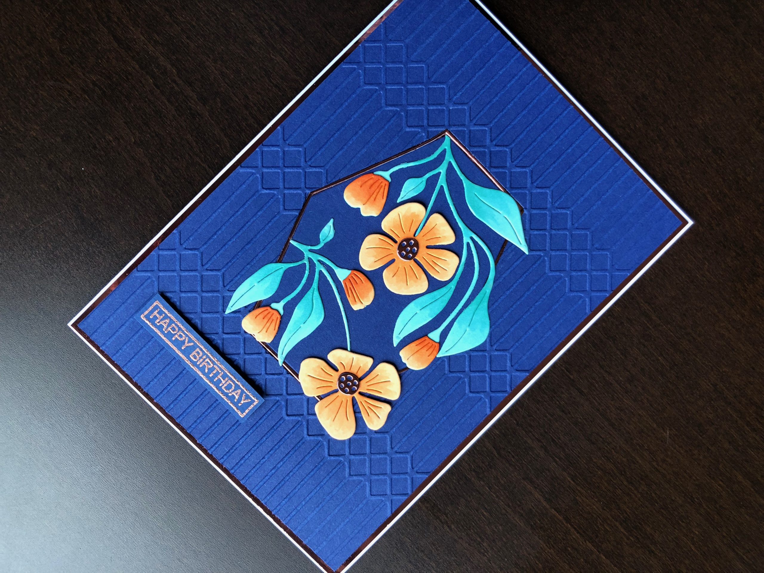hand made birthday card with die cut Fresh Picked Buttercups and Columns embossed background.