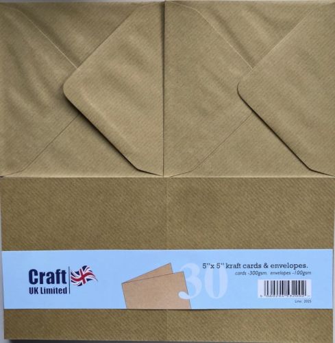 5 x 5 Inch Kraft Self Stripe Card and Envelope Bulk Pack