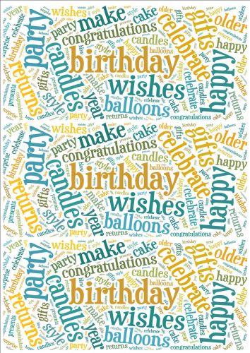 Blue and Beige Birthday Word Cloud Paper