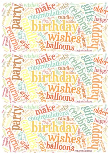 Pastel Birthday Word Cloud Paper