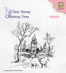 Winter Scene Church and Deer Clear Stamp
