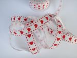 15mm White Heart Print Grosgrain Ribbon