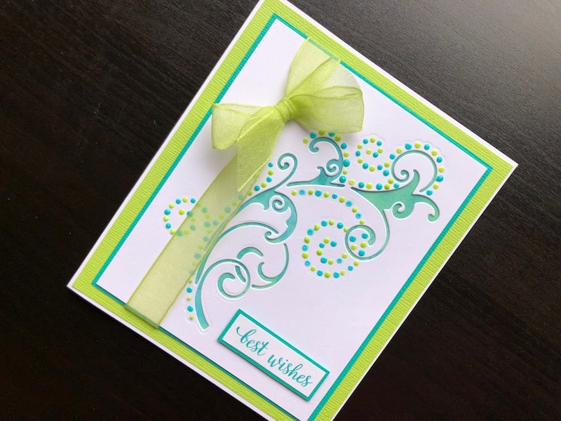 Hand made Best Wishes card with Arching Twirls Dot and Drop die