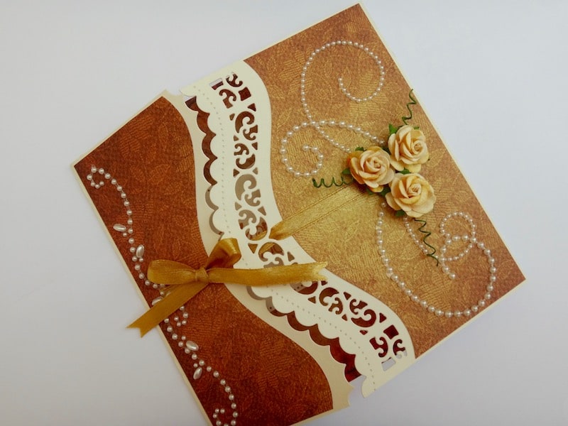 Gatefold birthday card with die cut curved border and insert