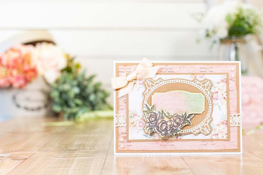 Hand made card using the peony corner bloom die