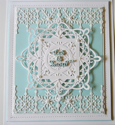 Christmas card with die cut pearly snowflake border