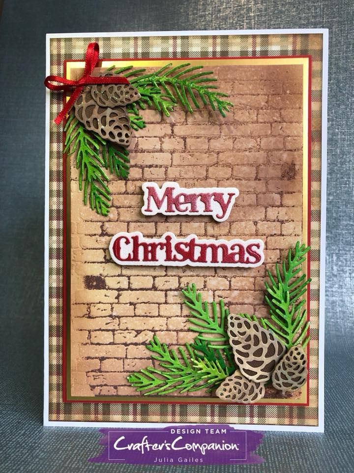 Christmas card using pine cones and leaves die set