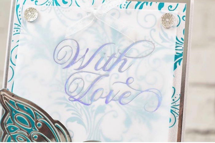 hot foil stamp with love on vellum