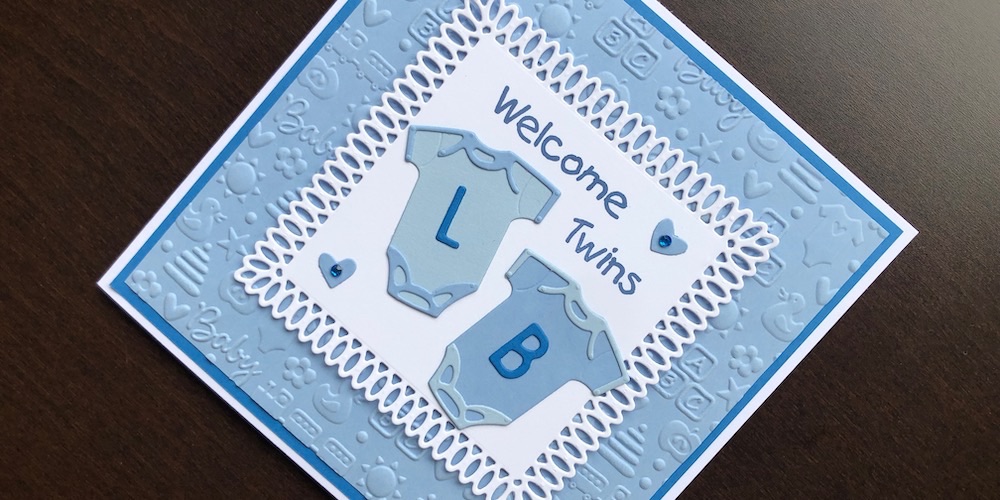 Hand made new baby card to welcome twin boys